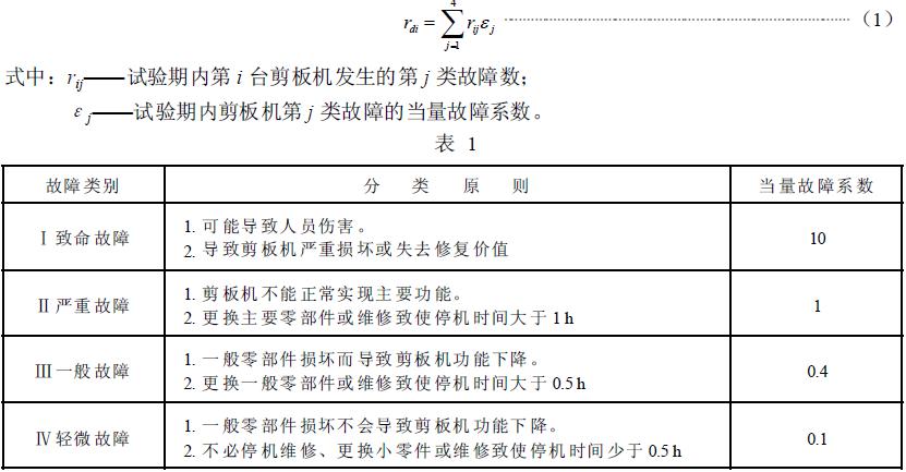 其分類原則及當量故障係數見表1，累積當量故障數rdi按式（1）計算